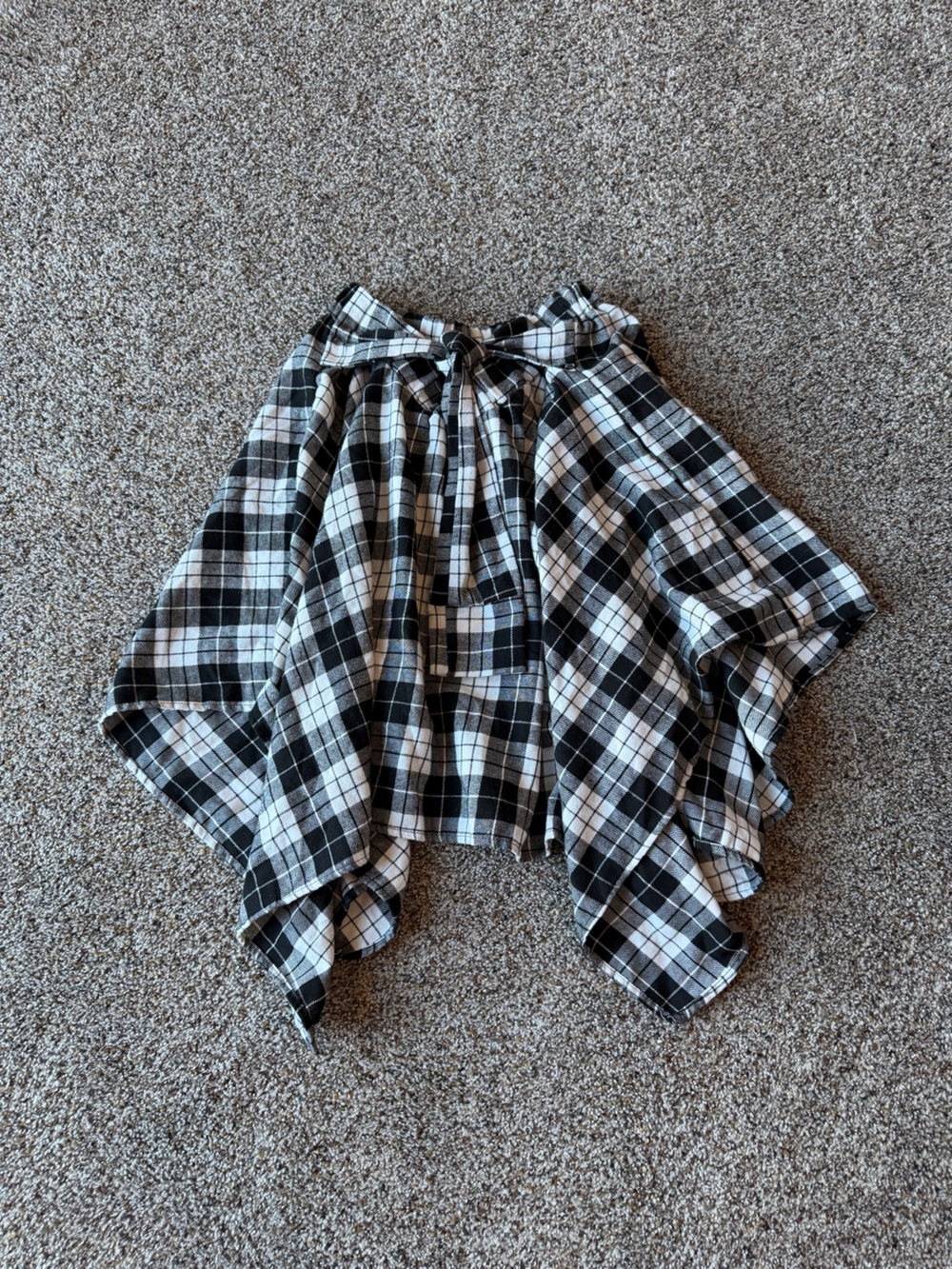 Y2K Plaid Paperbag Waist Mini Skirt Tie Waist Black White Small Academia